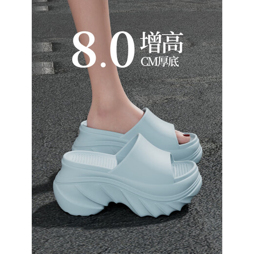 
Pang Donglai 8cm thick-soled slippers for women in summer new style for wear-increasing casual EVA internet celebrity beach high-heeled sandals black [3881]_Beautiful 8.0cm thick-soled 33 _-34 positive size