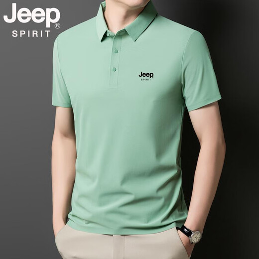 JEEP SPIRITJEEP吉普冰丝Polo衫男夏季无痕短袖T恤薄款透气速干商务休闲上衣 浅咖 jpbl12358 M 推荐80-100斤