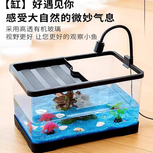 Turtle tank, home landscaping, filtration, circulation, basking platform, climbing platform, acrylic ecological mixed fish tank, small turnover box, medium ecological tank, 2 covers + water changer + sun lamp + 7-piece set of decorations