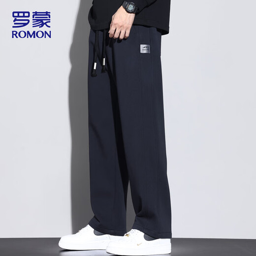 ROMON pants men's heavyweight sweatpants men's pants autumn and winter straight drape casual pants men's loose trousers Navy XL