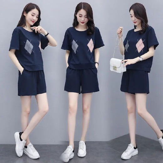 
Pier Cardin summer fat mm casual sports suit short-sleeved women's large size new fashionable shorts loose running suit two-piece set 687 navy blue M Recommended 80-95 Jin [Jin equals 0.5 kg]