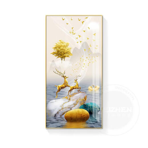 三栖虎福禄入户进门玄关装饰画现代走廊过道挂画壁画客厅大气 支持画面和尺寸定制 50*35mm加厚铝合金边框+肌理
