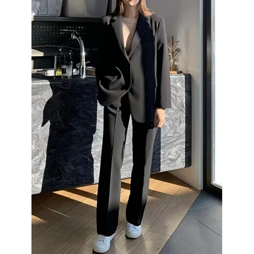 FANAOGE suit suit female college civil servant interview and defense professional wear shoulder pad suit jacket loose formal work clothes black spring and autumn style (suit jacket + white shirt + trousers) three-piece suit with shoulder pads