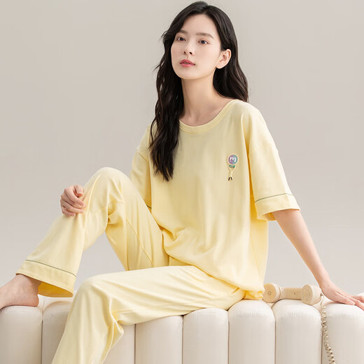 Catman (Miiow) Neue Pyjamas für Frauen im Sommer Reine Baumwolle kurzärmelige Hose halbärmelige Frühlings- und Herbst-Kühlhauskleidung Sommerstil 2025 Neue CM65032 [Frauen] Z9711 2xl [Empfohlen 140-160jin [Jin gleich 0,5 kg] tragen]