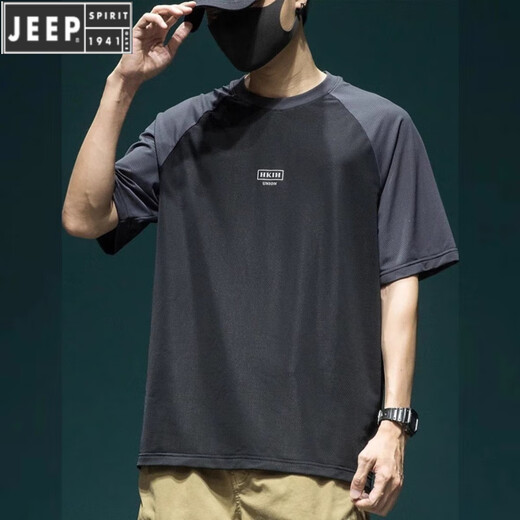 
JEEP SPIRIT ice silk mesh raglan sleeve men's short-sleeved T-shirt men's summer loose large size thin breathable quick-drying sports top [ice silk quick-drying] 844 dark gray T-shirt 2XL Recommended 140-160Jin [Jin equals 0.5 kg]