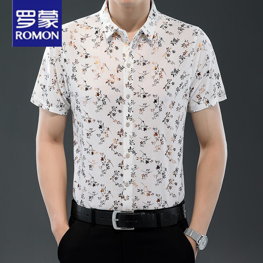 罗蒙（ROMON）25夏季新款男装短袖衬衫薄款衬衣时尚潮流休闲爸爸装上衣 9898金色 XL 175