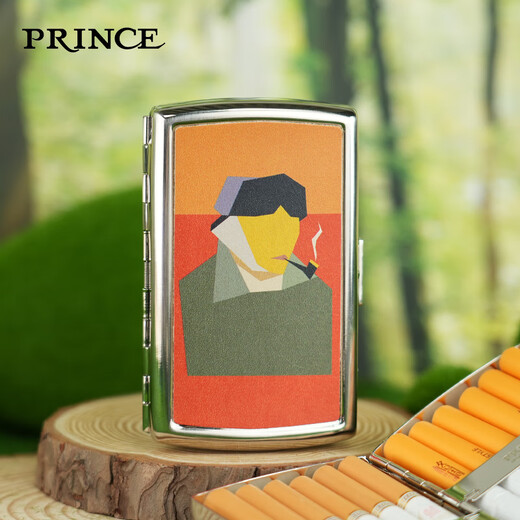 PRINCE cigarette box thick middle and thin branch prince anti-pressure portable high-end creative personalized cigarette box metal brass protective cover leather YHC12132 smoking Van Gogh leather 12 thick cigarettes