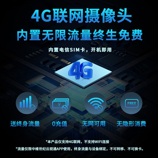 Zhongwei Century Camera built-in unlimited traffic 4G free traffic 4 million home monitor 360-degree night vision panoramic outdoor outdoor gimbal camera without storage