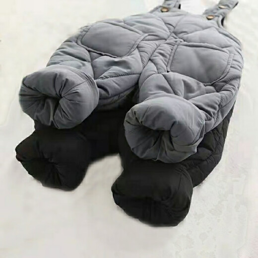 Warm winter baby down cotton overalls for toddlers, quilted and warm, women's outer wear with openable stalls, boys' winter baby thickened cotton pants, down cotton black 100