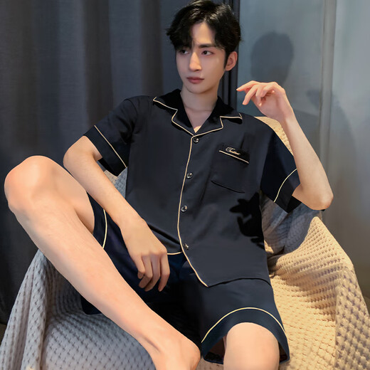雅鹿睡衣男夏季夏天薄款冰丝短袖青少年可外穿男士2025新款家居服套装 12532【云朵棉绉布款】 2XL (建议身高180左右，体重15