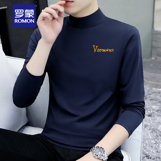 Romon Winter Men's Turtleneck Осенняя одежда чистая хлопковая базовая рубашка с длинными рубашками Slim Halfleneck мужская внутренняя футболка для футболки с воротником YPC6187 Черная [половина водолазки] M Рекомендуется 100-115 JIN [Jin Equals 0,5 кг]