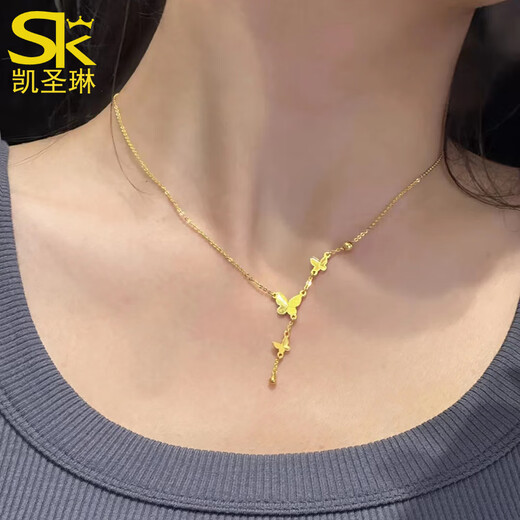 YIBIY5G gold butterfly tassel necklace 999 pure gold fugitive princess clavicle chain summer new gold necklace for girlfriend gold butterfly necklace about 3.25 grams ready for sale in seconds