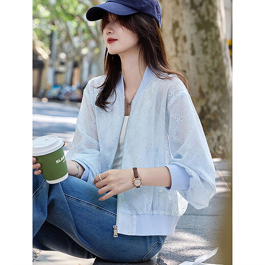 
Awakening Paradise Summer Fashion Korean Version Simple and Versatile Thin Baseball Clothes Cardigan Long Sleeve Top Casual Sun Visor Women Blue S
