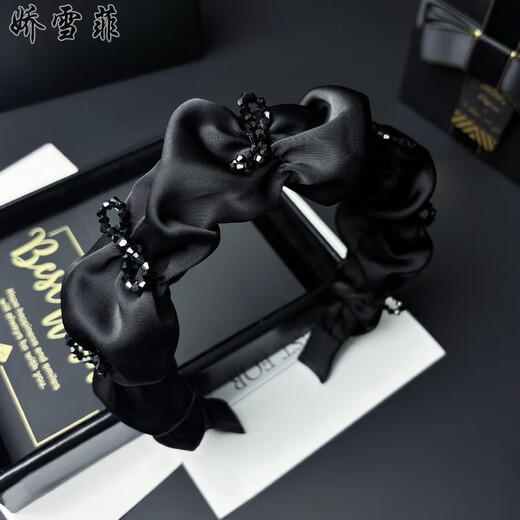 Jiaoxuefei Jiaoxuefei Luxurious high-end satin black crystal headband high cranial fold hair hole pressure headband hair accessories new style