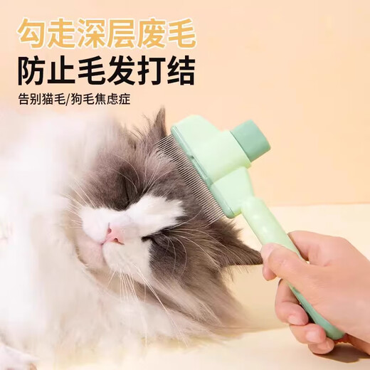 Xincong cat comb to remove floating hair, needle combing brush, dog and cat hair cleaner, special pet hair removal comb for long and short hair, one-click cat and dog comb, mint green, one-click hair removal without getting stuck