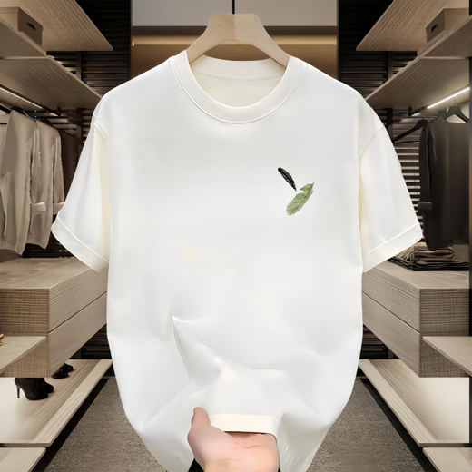 森马（Semir）男士短袖t恤夏季薄款潮牌宽松休闲印花半袖衣服男款重磅纯棉体恤 白色【前左侧小图K1098_两片小羽 S _建议90-100斤