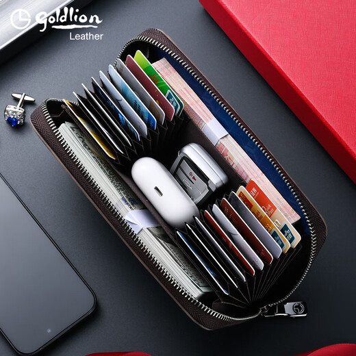 Jinlilai clutch bag men 2025 new genuine leather long men's wallet multi-function large capacity retro cowhide cowhide wallet men [Coffee color] [18 card slots]