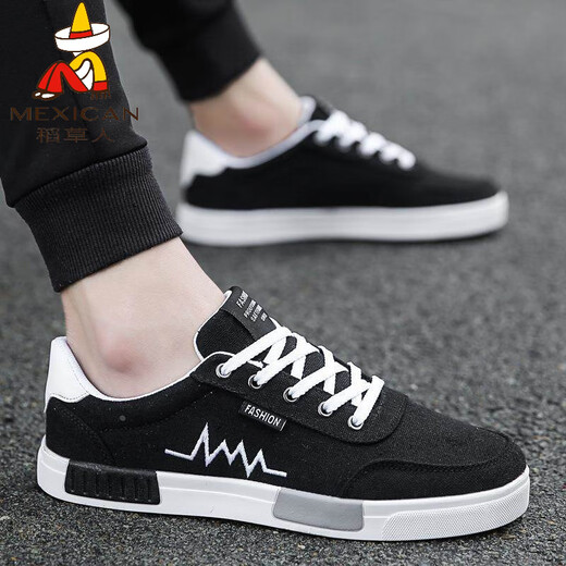 Scarecrow (mexikanisch) 2025 Sommer neue Leinwandschuhe Männer koreanische Stil Trendy Herrenbrettschuhe Schüler Vielseitige Stoffschuhe atmungsbezurbbare trendige Schuhe Herrenschuhe 6636 Schwarz und Weiß 41