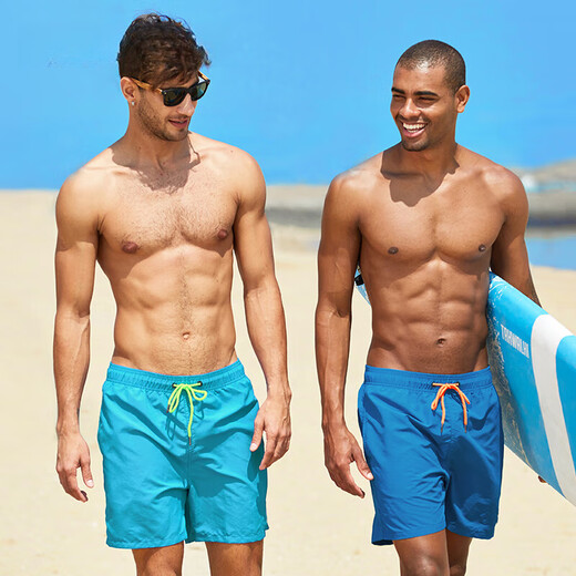 何佳功泳裤男防尴尬速干沙滩裤成人温泉泳裤高端男士泳衣多巴胺冲浪短裤 ES6孔雀蓝(三角内衬)升级款 M(适合体重50-60kg) 均码