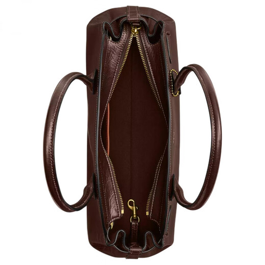 Coach Empire Carryall 34 Brand Logo Reißverschluss Verschluss verglaste Lederhandtasche Umhängetasche alte Version - Glasurbeutel (Bag + Staubbeutel)