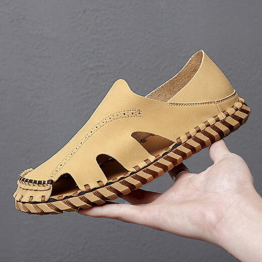 STEFFIE LOVE Roman sandals men's 2025 new summer lazy driving soft sole casual leather shoes fashionable hollow dual-purpose leather sandals 9925 black 39