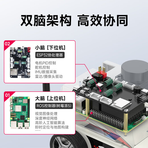 亚博智能（YahBoom）树莓派5机器人AI视觉小车ROS2激光雷达SLAM建图导航识别追踪MicroROS编程 含树莓派5-2GB