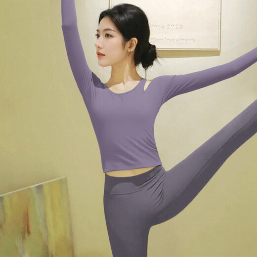 Double Show 2025 Super Hot Yoga Wear New Style Beautiful Pilates Training Set Purple Autumn and Winter Sports Fitness Long Sleeve Top Tsingtao Pear Long Sleeve M 100-110