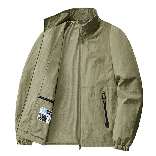 Gu Qian Spring and Autumn Stand Collar Jacket Men's Thin Casual Windproof and Waterproof Loose Youth Large Size Winter Velvet Commuting Top Army Green XL Recommended 125-140 Jin Jin equals about 0.5 kg