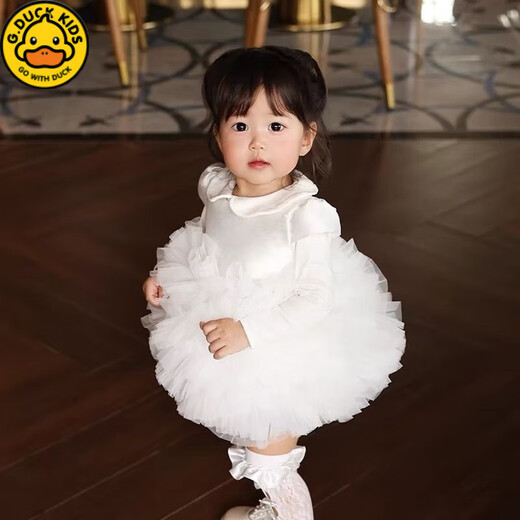 G.duck Children's First Birthday Dress 2025 New Super Fairy and Cute Princess Dress Girls Princess Dress Summer White + Veil 80