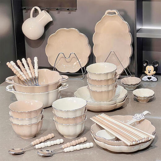 Sanqi tiger underglaze colored bowls household ceramic plate bowl and chopstick combination housewarming gift tableware bowl and plate set gold-painted 4-6 people food gift box 1355