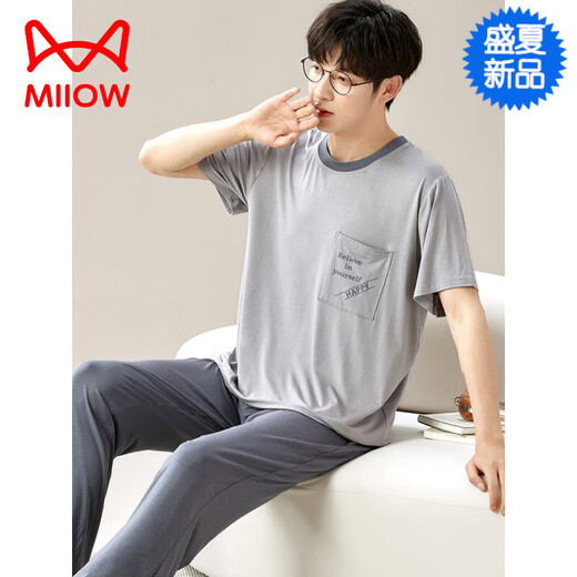 Cat Man (Miiow) [chinesisches Valentinstagsgeschenk] Modal Herren -Pyjamas Sommer 2025 Neues Kurzarmeis Seide Großgröße Lose Hausmöglichkeit 6623 l