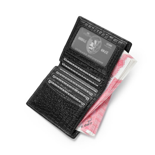 Pierre cardin men's genuine leather short wallet fashion business horizontal ticket clip multi-function card bag coin wallet high-end deerskin wallet black