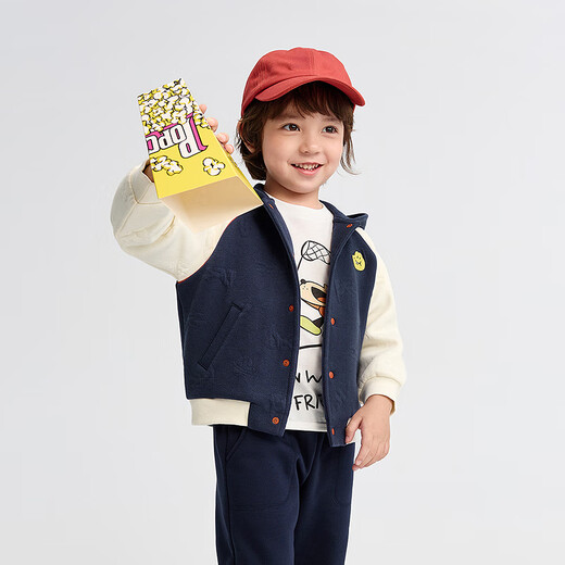 Balabala children's clothing children's jackets boys and girls tops 2025 new spring and autumn clothing retro baseball uniforms contrasting sports campus dark blue 80821-208325105210 120