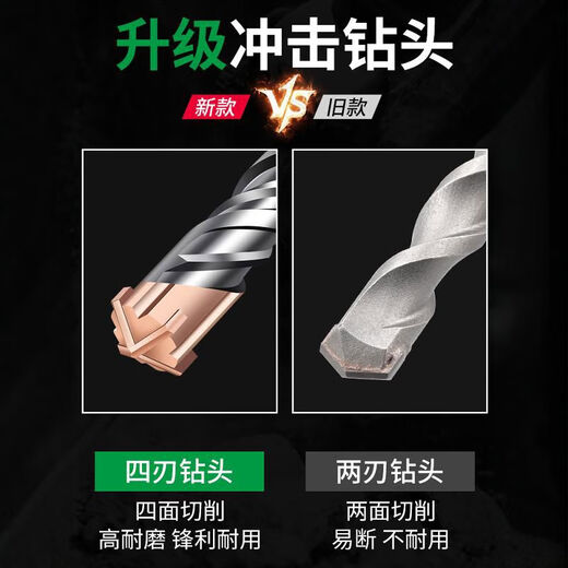 
German Seiko impact drill bit drill hole drill lengthened concrete electric hammer with a lengthened cross square and round handle through steel bars and four pit blades through the wall 12350 round handle