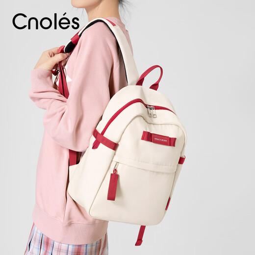 蔻一Cnoles蔻一撞色双肩包女2024新款防泼水书包女大学生背包旅游轻便 草莓奶昔