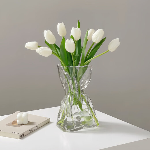 Fan Ye's high-end glass vase transparent water-raised flowers living room dried flowers irregular ins style decorative flower arrangement ornaments