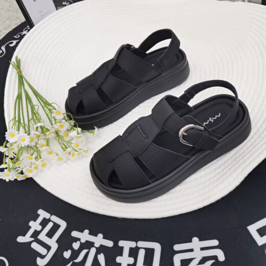 玛莎玛索 MSMS2025夏季新款凉鞋女夏季新款包头罗马鞋9767-9 黑色 35