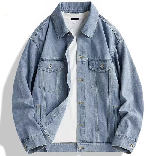 Large size wear-resistant denim jacket men's casual style jacket autumn and winter new youth casual style work jacket gray L recommended 100-120Jin Jin equals 0.5 kg