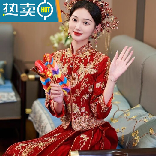 
Shantoulin Village Wedding Dress, Phoenix Crown, Greet, Xiuhe Clothing Bride 2025 Summer Chinese Large Size Wedding Dress Wedding Dress Small Man Return to My Mother Heyun Diamondless Heavy Industry Edition + Six Floating Tablets (No Headdress) M