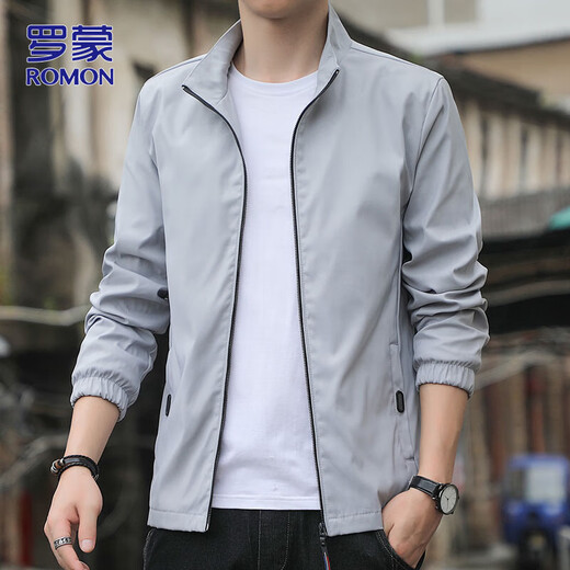 ROMON jacket men's spring and autumn solid color business jacket for young and middle-aged men commuting casual stand-up collar top clothing black XL