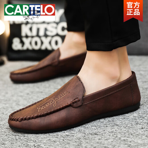 卡帝乐鳄鱼（CARTELO）2025青年夏季百搭韩版新款懒人豆豆鞋潮流休闲男士一脚蹬乐福鞋潮 D838黑色升级版 42