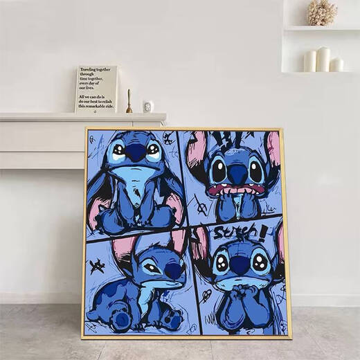 咏幻史迪仔数字油画diy填充手工填色油彩画史迪奇手绘卡通丙烯装饰画 qx12172 20*20cm加厚实木内框