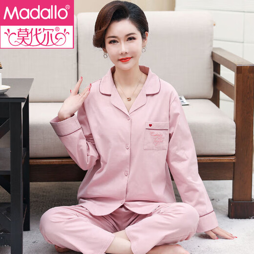 Modal brand mother pajamas for women in spring and autumn style Xinjiang cotton large-size thin long-sleeved middle-aged and elderly home clothing set summer XE-2687 2XL [Suggested weight: 140-160Jin [Jin equals 0.5 kg]]