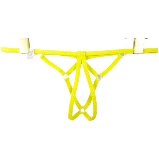 Men's T-string Sexy No-Removal String Bandage Pants Plastic Transparent Circle Solid Color T-Pants Underwear Buttocks Revealing T-Pants Yellow XL