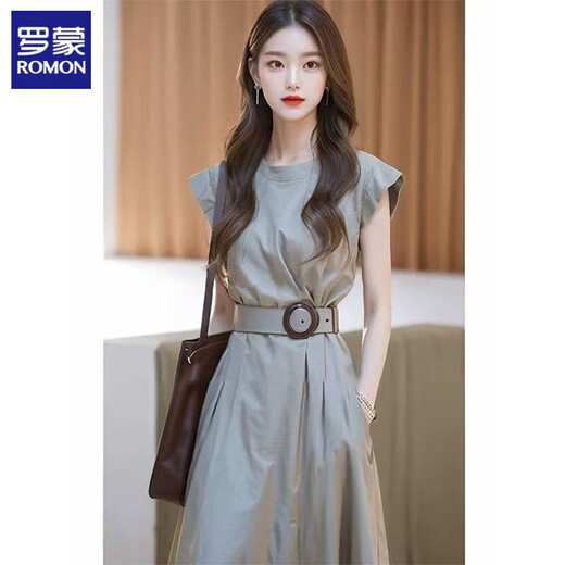 
ROMON (ROMON) frigid and unique gray waist-hugging dress for women 2025 new women's summer light luxury high-end skirt picture color L 111-125