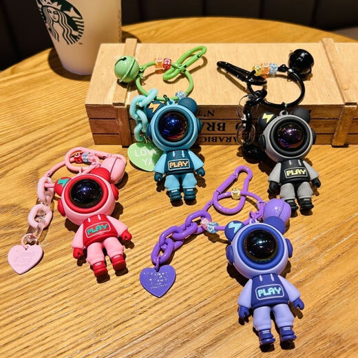High-End Exquisites Anti-Lost Car Schlüsselkette Schultasche Ornament Doll kreative männliche und weibliche Paar Starry Himmel Bär Key Kette Schwarzer Trend cooler Blitzbär + Schwarzer Frieden