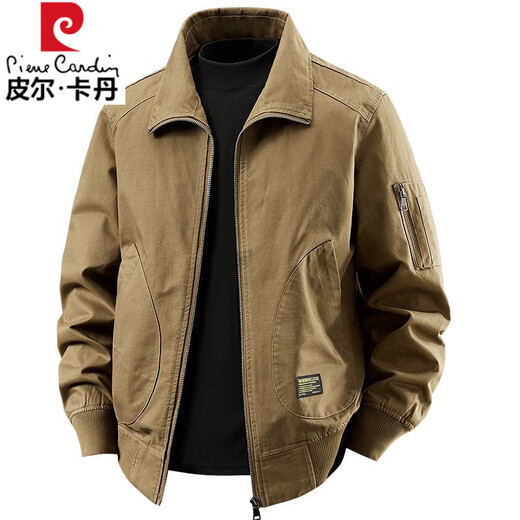 Pierre Cardin 2025 Spring and Autumn Pure Cotton New Pilot Jacket Fashion Men's Loose Casual American Retro Jacket Military Color XL Recommended 130-145 Jin Jin equals 0.5 kg Wear