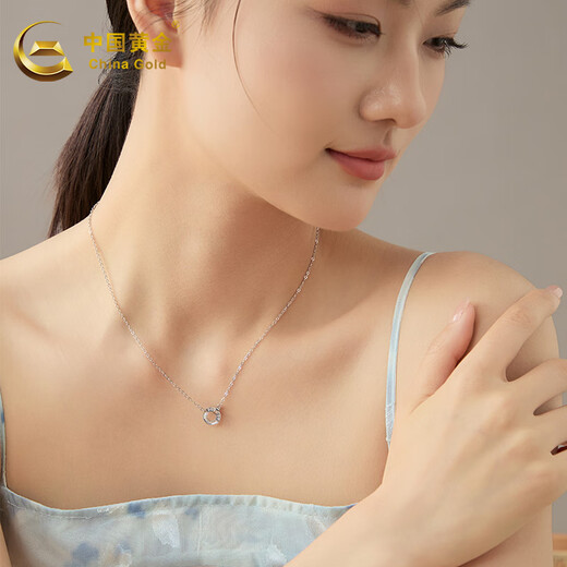 China Gold (CHINA GOLD) platinum necklace pt950Forever eternal double ring necklace birthday gift for girlfriend and wife, about 5g
