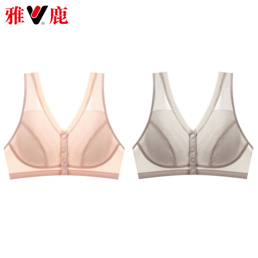 雅鹿高档妈妈内衣前扣舒适大码中年妇女无钢圈文胸中老年胸罩夏季薄款 肤加灰 S 36/80