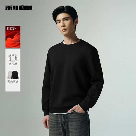 利郎卫衣男圆领远红外发热长袖T恤宽松版秋季2025新款袖臂印花卫衣 黑色（G5QTX0061H） XL 175/92A